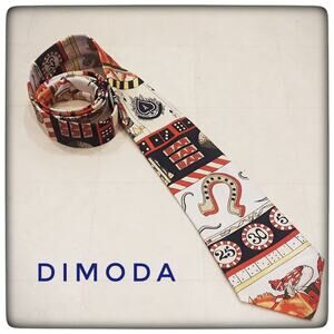 DIMODA Men's Vintage Tie Casino Gambling Handmade White Black Red Accessories